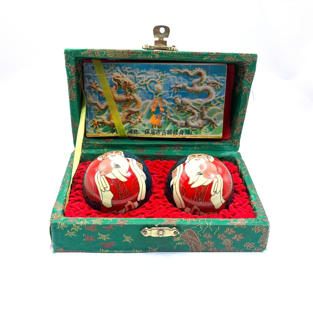 Baoding Chinese Health Exercise Stress Balls Longevity God Blue Red Boxed Set